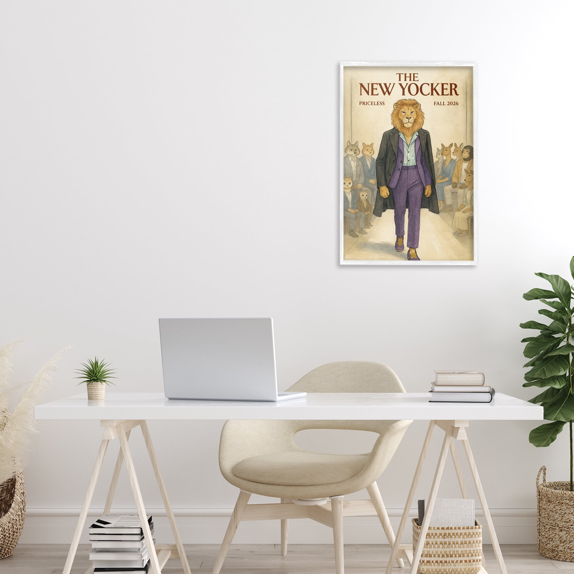 Stupell Industries New Yocker Lion Model White Framed Giclee Art, design by Grotto Studios