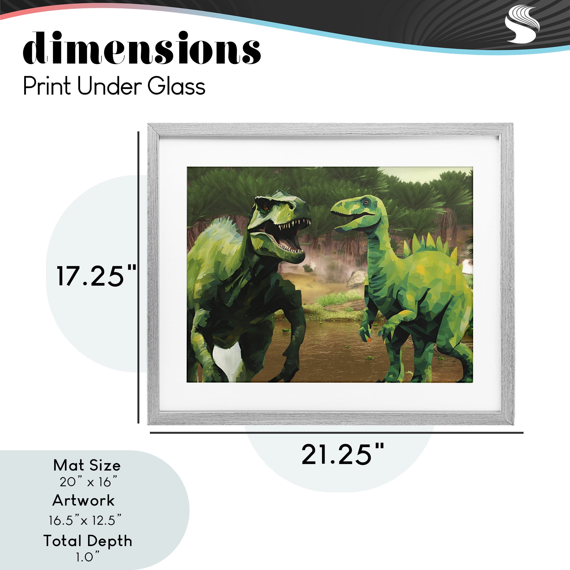 Stupell Industries Green Jungle Dinosaurs Gray Framed Print Under Glass, design by Jesse Keith