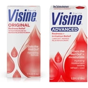 Visine Advanced Relief Lubricant/Redness Reliever & Visine Original Redness Reliever Eye Drops Bundle