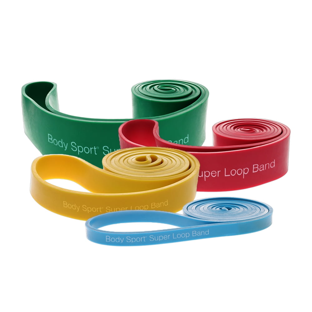 Body Sport Super Loop Band, X-Heavy Resistance, Green, 41" x 2-1/2", Exercise Chart Included