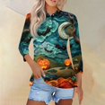 thumbnail image 2 of Mohiass Plus Size Halloween Shirts for Women 3/4 Sleeve Horror Spider Polo Shirt Lapel Funny Skeleton T-Shirt Button Collared Scary Ghost Tops Turquoise XL, 2 of 5