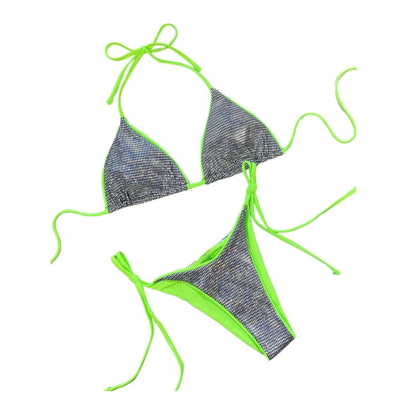 Cethrio Womens Bikini Swimsuits- Sexy Solid Bandage Set Push-Up Pad Beachwear Swimwear Silver