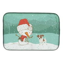 Jack Russell Terrier 2 Snowman Christmas Dish Drying Mat