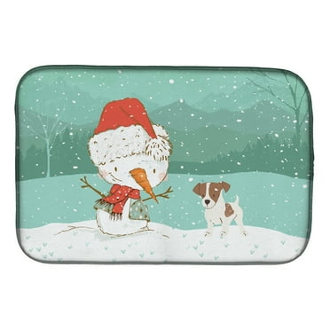 Jack Russell Terrier 2 Snowman Christmas Dish Drying Mat
