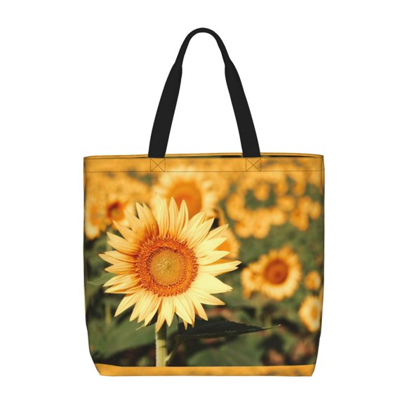 Sikiie Golden Sunflower In Field Print Single Shoulder Bag, Large Capacity Zipper Handbag, Waterproof Shopping Bag, School and Work Shoulder Bag
