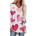 thumbnail image 2 of Hogleaql Valentine Tops for Women V-Neck Comfy Long Sleeve T-Shirts Love Heart Printed Dressy Lounge Loose Fit Mid-Length Tops White M, 2 of 6