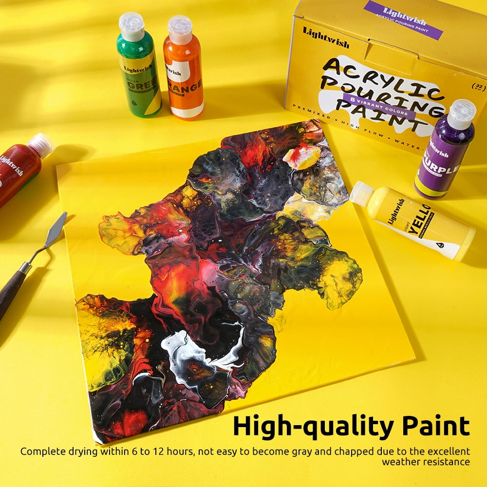 LIGHTWISH Premium Acrylic Pouring Paint, Set of 8 Classic Colors, 4oz./118ml Bottles, Pre-Mixed High Flow Liquid Acrylic Paint for Pouring on Paper, Canvas, Wood, Tiles, Stones, DIY Craft Supplies
