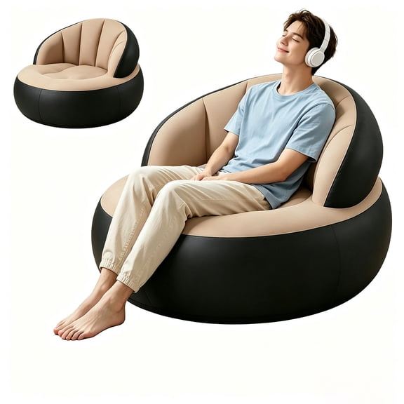 Liwantech Inflatable Deck Chair with Air Pump, Portable Inflatable Couch Air Sofa Comfortable, Ergonomic Curved PVC Couch for Outdoor and Living Room, Camping, Gaming