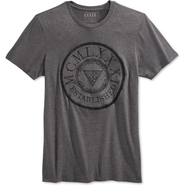 GUESS Camiseta Establecida MCMLXXXI Embellecida para Hombre, Gris, Mediana Guess Camiseta adornada