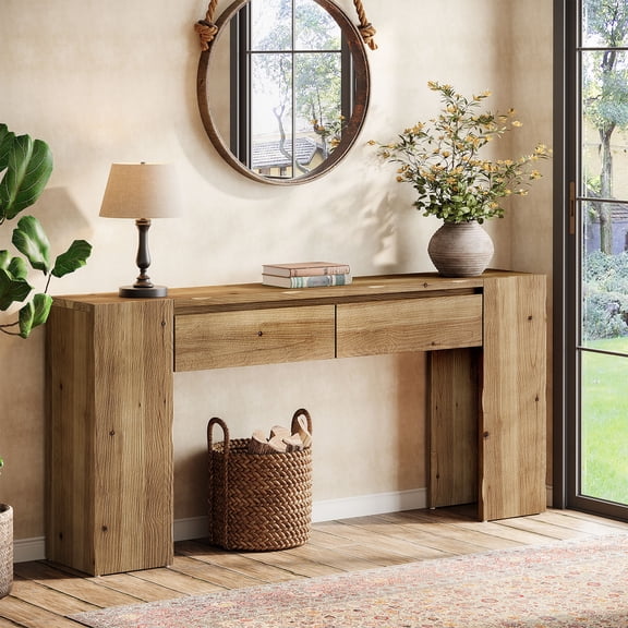Finmind 63-Inch Wood Console Table with 2 Drawers, Narrow Entryway Table for Hallway & Behind Sofa