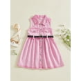 thumbnail image 2 of BemeyourBBs Toddler Baby Girl Denim Dress with Belt Summer Western Baby Girl Cowgirl Outfit Pink Button Down Turn Down Neck Sleeveless A Line Dress, 2 of 9