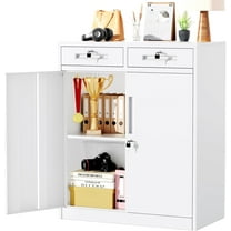 SOLAURA 42"H Metal Garage Storage Cabinet With Drawer, Tall Steel Cabinets with Locking Doors and 2 Adjustable Shelves for Home, School, Office(White)