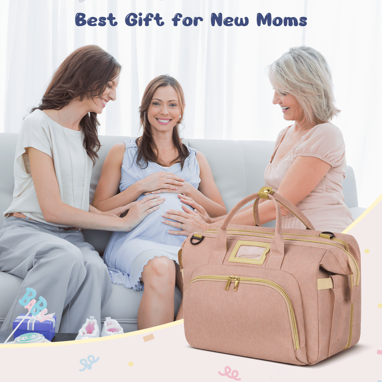 Diaper Bag Tote, Multifunctional Baby Changing Bag with Insulated Milk Bottle Pockets, Large Capacity Travel Backpack W/ USB Charging Port & Stroller Straps, Portable Newborn Baby Bags(Pink)