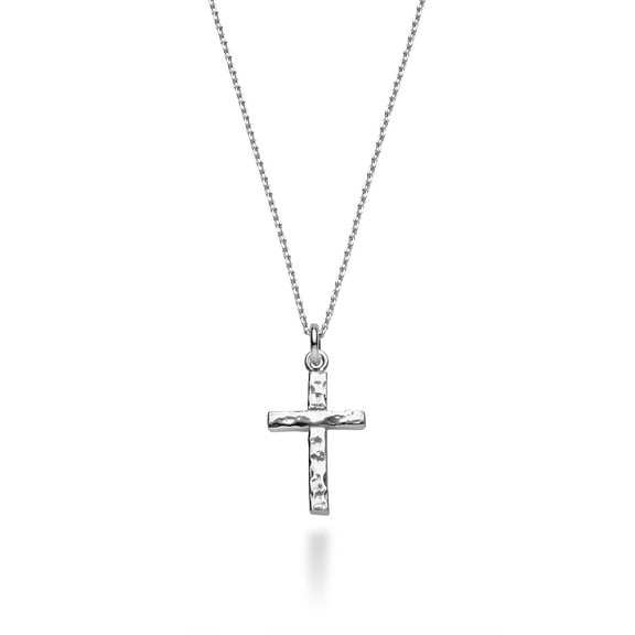Miabella 925 Sterling Silver or 18Kt Yellow Gold Over Silver Italian Hammered Cross Pendant Chain Necklace 18 Inch Made in Italy (sterling-silver)