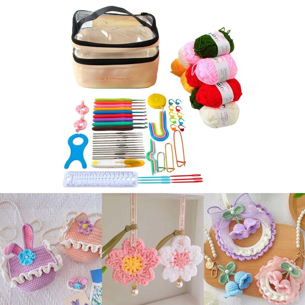 Crochet Hooks Set Crochet Kits for Beginner Knitting Kits Includes Ergonomic Metal Crochet Hooks Accessories Tools