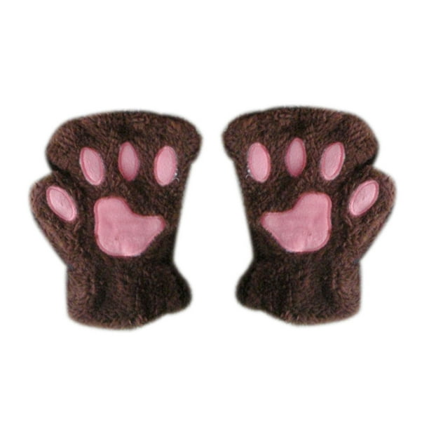 Sonducket Gato felpa garra guante novedad Halloween toalla medio cubierto mujeres mitones guantes sin dedos guantes y mitones café ligero Sonducket PS13236-05