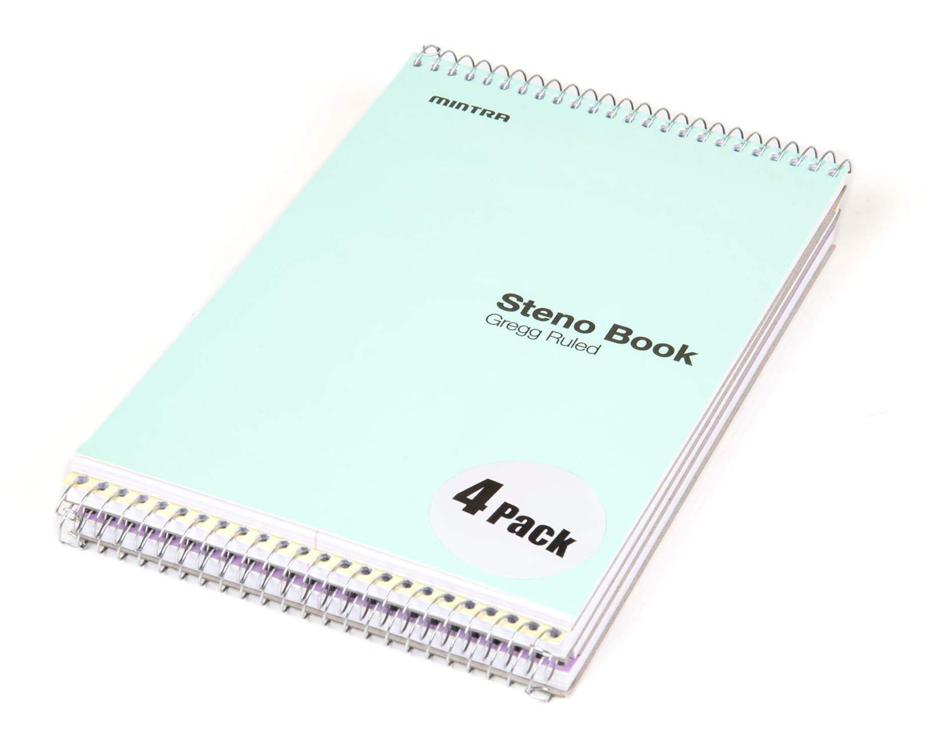 Mintra Office Steno Books (Pastel Colors 4pk - Green Tint Paper, Gregg Ruled)