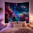 thumbnail image 2 of Ringed Planet Above Luminous Cosmic Peaks, Mystical Fantasy for Astronomy Fans, Space Landscape Art, Housewarming Gift, Tapestry Wall Hanging for Living Room and Studio, 2 of 7