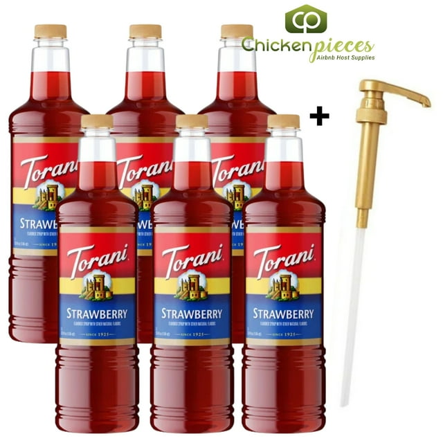 Torani Strawberry Flavoring Plastic Bottle Syrup 1L + Bonus Squeeze Pump