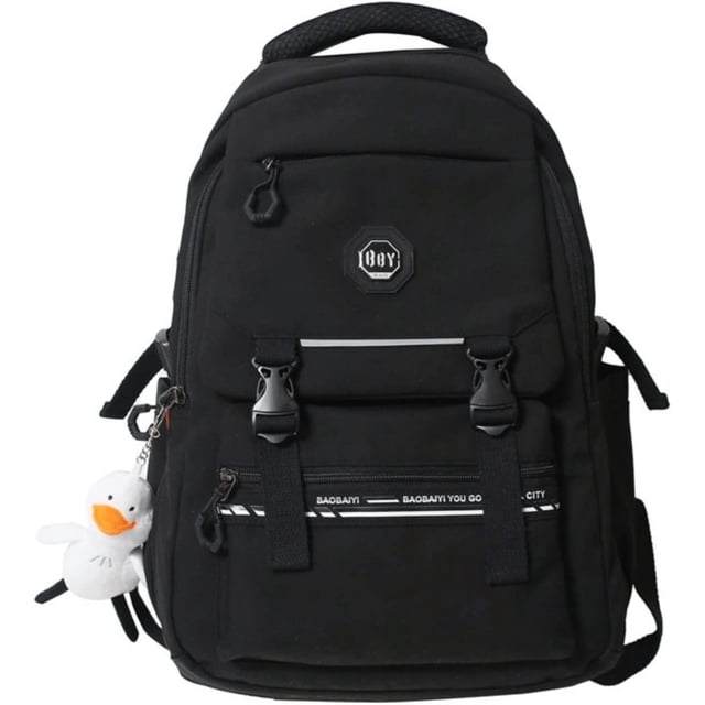 Aesthetic Kawaii Backpack with Duck Pendant, Large Capacity Rucksack, Sturdy and Durable, Back to School Essential.