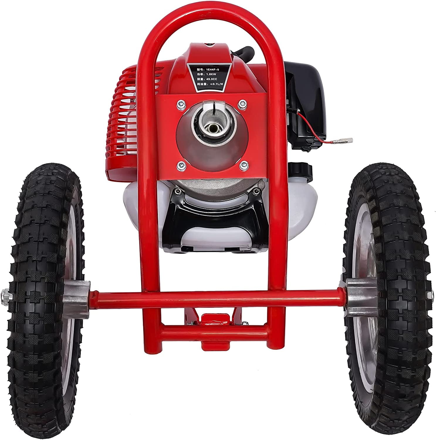 FETCOI 2-Stroke Push Lawn Mower Gas Powered 49CC Single-Cylinder Hand Push Lawn Mower with Wheels,Height Adjustable Gas Powered Push Lawn Mower 1.8KW 6500-7000r/Min