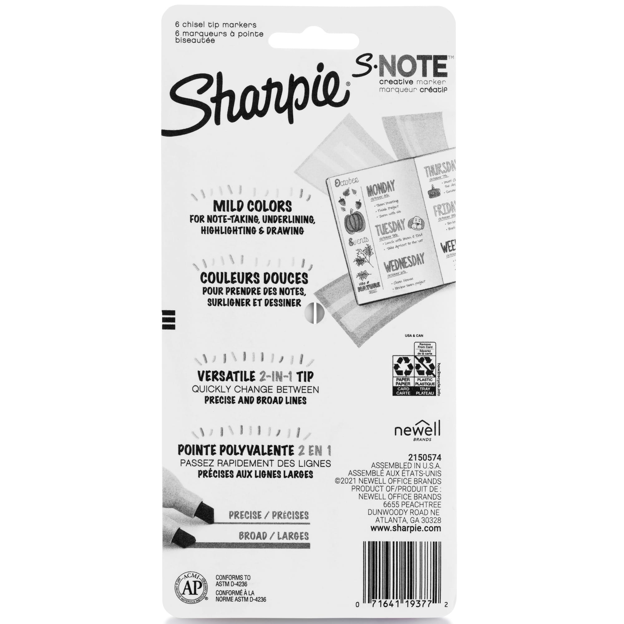 Marcadores creativos Sharpie S-Note colores surtidos, punta cincel, 6 piezas 8