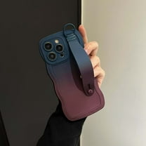 Case for iPhone 16 Plus, Luxury Gradient Color Silicone Cute Wavy Frame Wristband Kickstand Skin Friendly Ultra Slim Phone Case Cover for Men Women Boys Girls for iPhone 16 Plus, Blue Winered