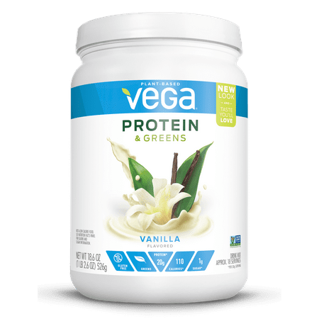 Vega Plant Protein & Greens Powder, Vanilla, 20g Protein, 1.1