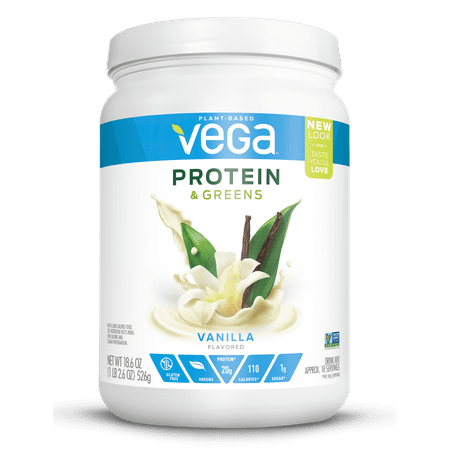 Vega Plant Protein & Greens Powder, Vanilla, 20g Protein, 1.1 Lb