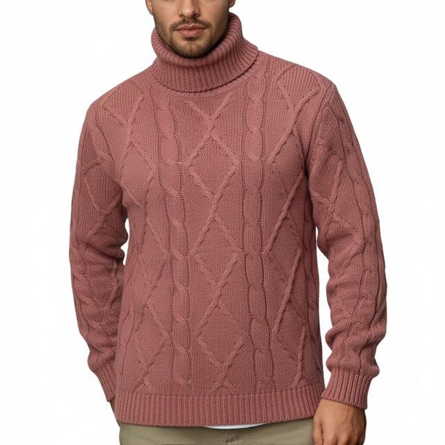 MIASHUI Chandail Décontracté à Col Montant Torsadé pour Hommes, Manches Longues, Confortable pour l'Hiver, Rouge, m