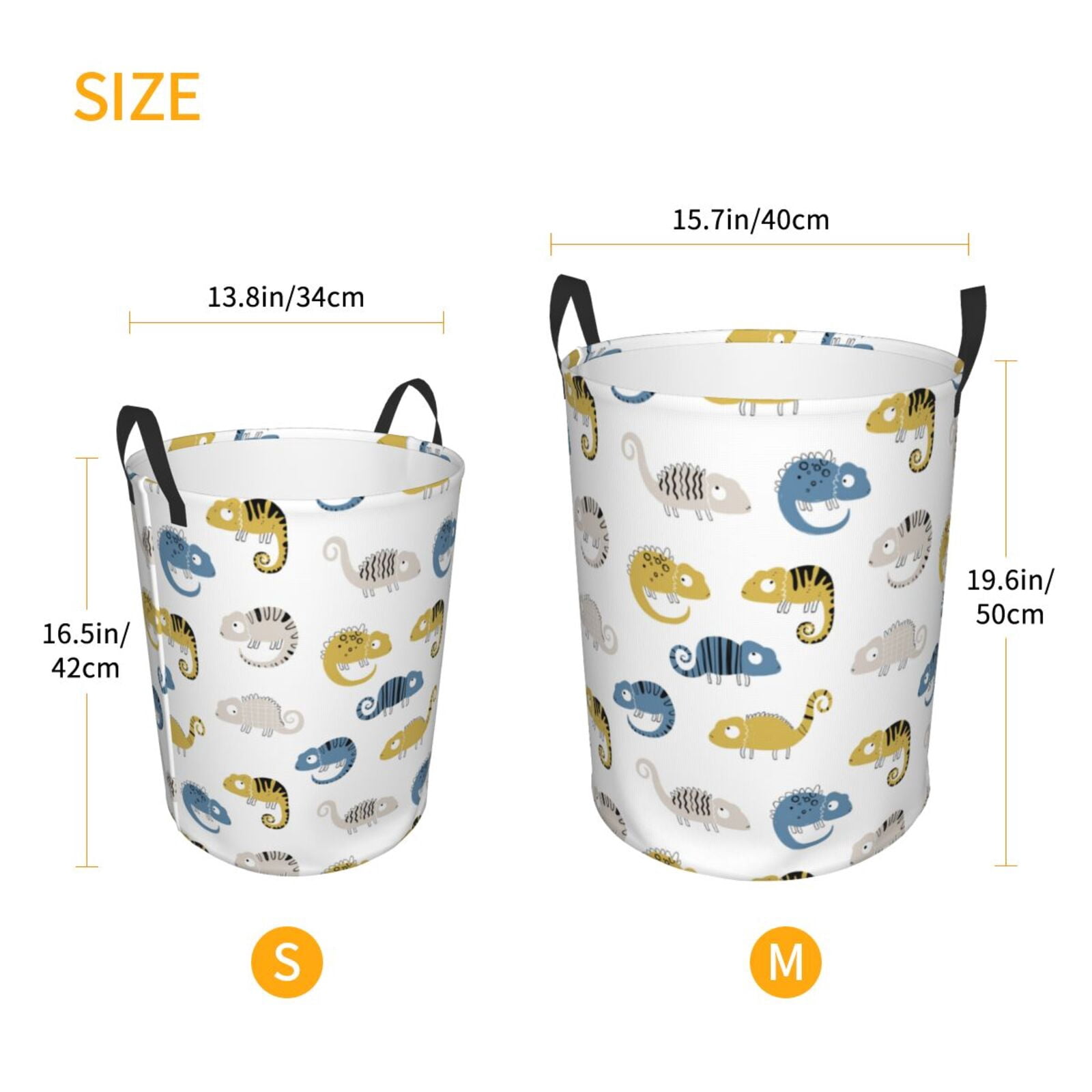 Large Laundry Basket with Handles - Cartoon Cute Chameleon Lizard_B Kids Baby Dirty Clothes Laundry Hamper for Bedroom Aesthetic