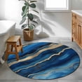 thumbnail image 3 of Round Rugs 4Ft, Navy Blue Yellow Marble Round Area Rug Washable Indoor Throw Carpet, Contemporary Abstract Ink Painting Soft Non Slip Circle Rug for Kitchen Nursery Room Home Decor Aesthetic, 3 of 8