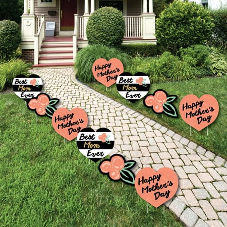 Best Mom Ever - Heart & Flower Lawn Decorations - Outdoor Mother's Day Yard Decorations - 10