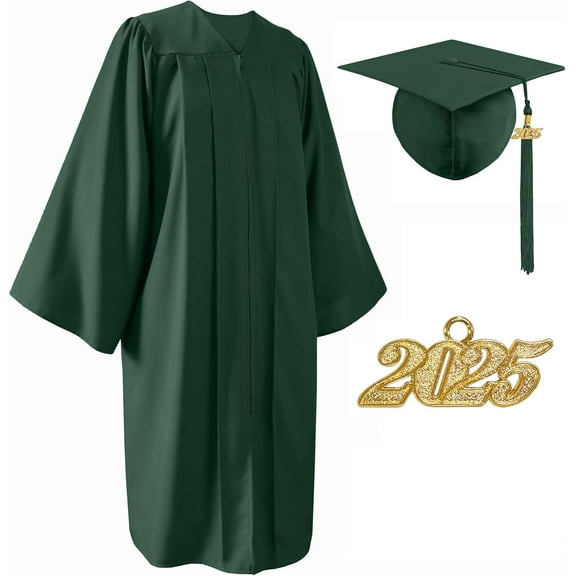 Unisex Matte Graduation Cap and Gown 2025 with Tassel for High School and College Graduation Black