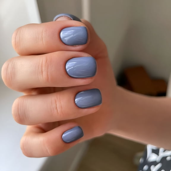 RAGUPEL 2026 New Baby Blue Press on Nails Short,Round Fake Nails for Women Really Short Nails Press-On,Natural Glue on Nails Set Reusable Petite Nails for Small Hands,Oval Gel Nails for Daily Mani