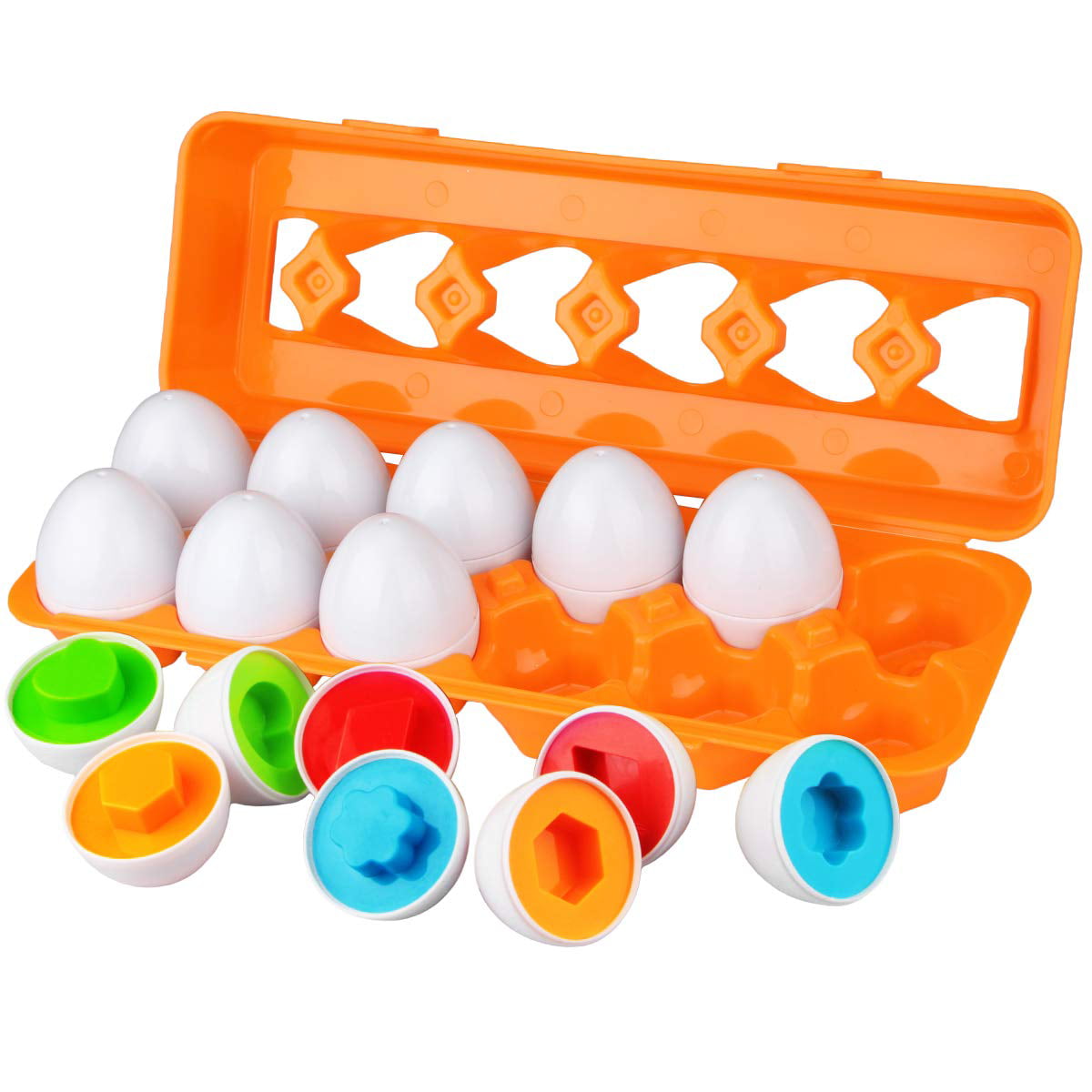 JUNBESTN Color Shape Matching Eggs Toys Gift for 1 2 3 Years Old Girls and Boys Toddler Montessori Learning Educational Toys 12 Pack Easter Eggs for Kids Color-Shape 
