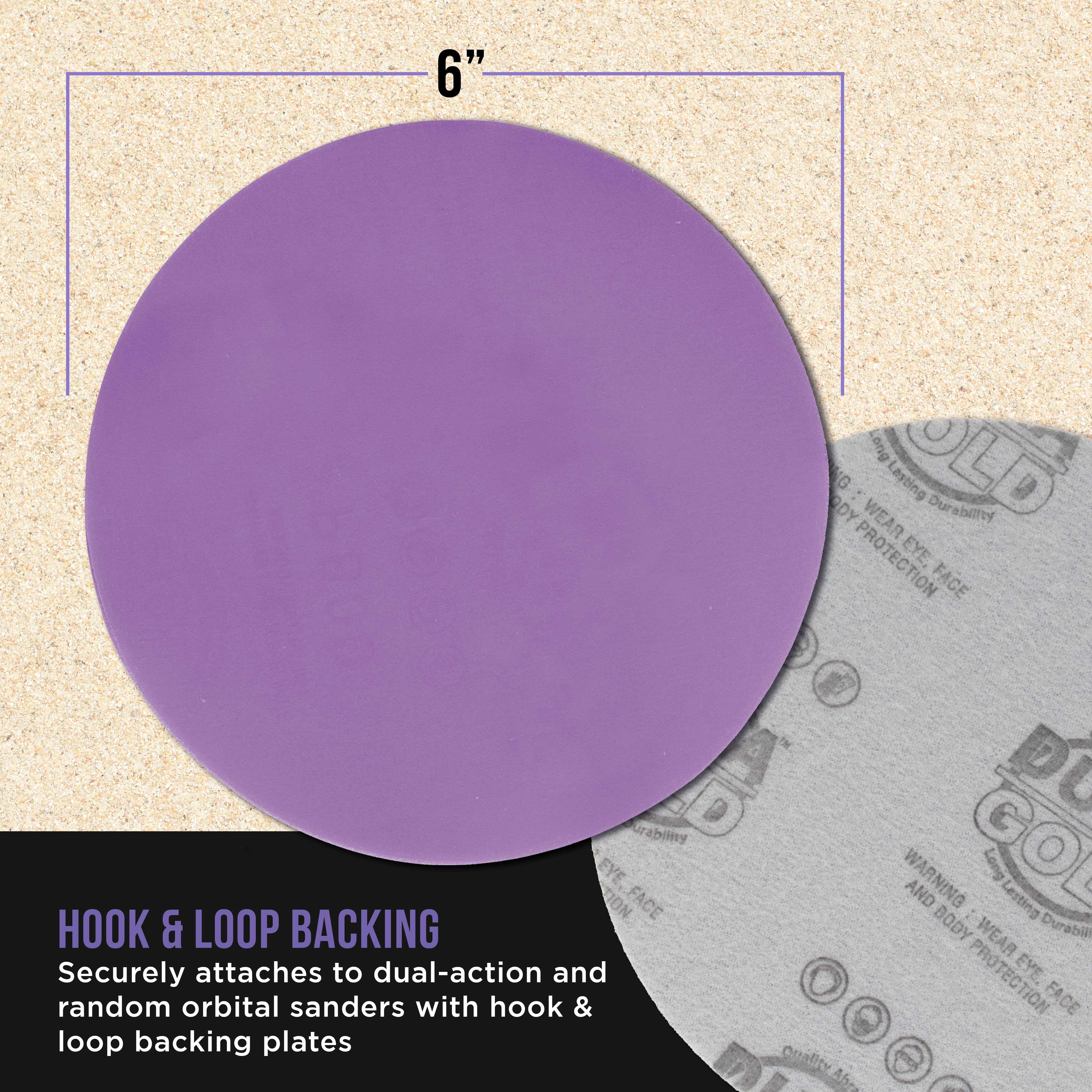 Dura-Gold Premium 800 Grit 6" Purple Film Ceramic Sanding Discs, Box of 50 - Hook & Loop Backing Sandpaper for DA & Random Orbital Sanders - Fast Sharp-Cut Abrasive, Sand Auto Paint, Woodworking