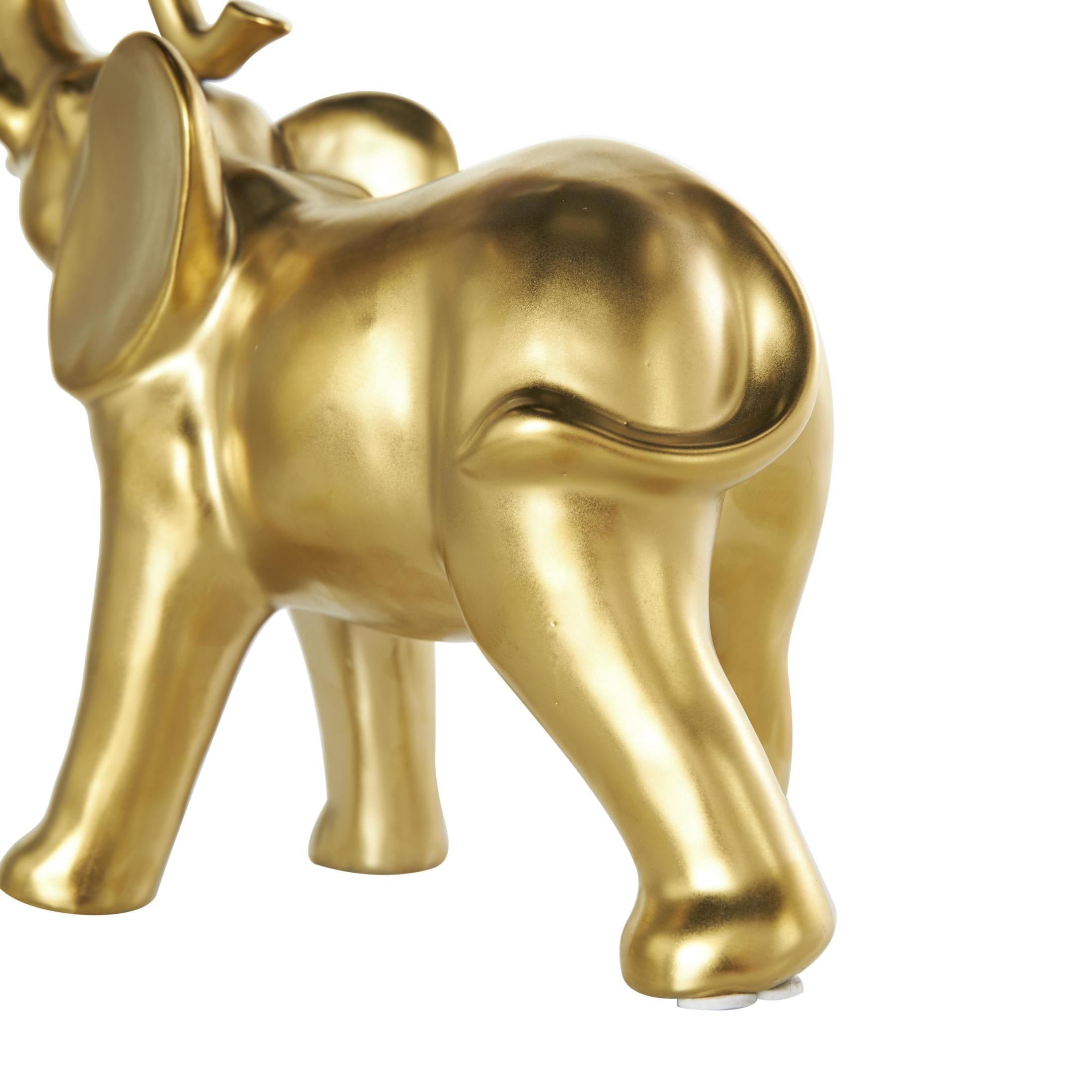 10" x 11" Gold Ceramic Standing Elephant Sculpture, by DecMode