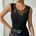 thumbnail image 2 of Women's Rhinestone Sparkly Tank Top Sleeveless Round Neck Floral Lace Trim Sexy Slim Fit Casual Going Out Top Solid Color Comfy Vest Blouse, 2 of 6