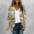 thumbnail image 2 of FAFWYP Women's Floral Print Boho Chiffon Cardigan 3/4 Sleeve Open Front Lightweight Draped Kimono Cardigan Summer Beach Cover Up Casual Blouse Tops, 2 of 5