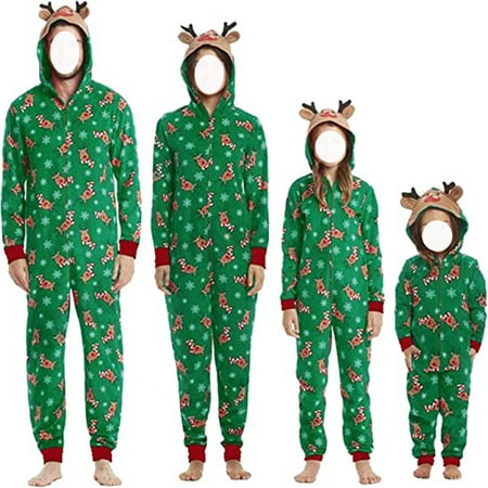 

Christmas Family Matching Hoodie Pajamas Reindeer Romper Long Sleeve One Piece Jumpsuit Zipper Pjs for Adult Kids Baby