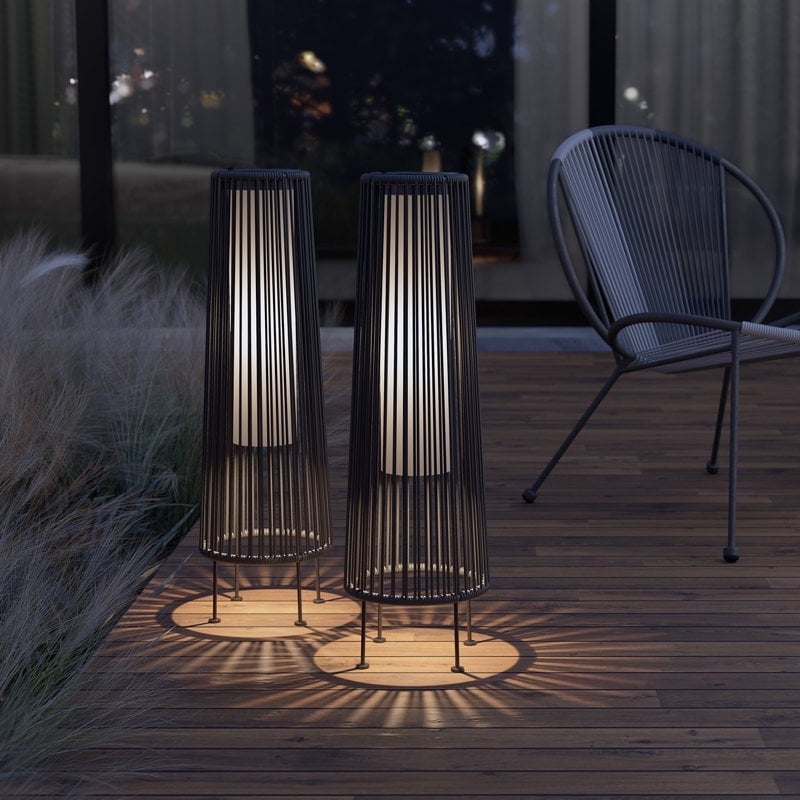 Solar Floor Lamp Outdoor, Waterproof Rattan Solar Lantern Lights for Patio, Yard, Garden, Lawn, Porch, Pathway Decorations, Auto Shut-off, Gray