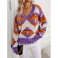 thumbnail image 6 of Woman Western Aztecs Knit Sweater Long Sleeve Vintage Geometric Pullover V Neck Distressed Cropped Sweater M, 6 of 10