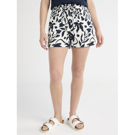 Time and Tru Women's Linen Blend Pull On Shorts, 3.5" Inseam, Sizes XS-XXXL