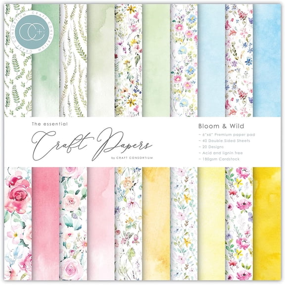 Craft Consortium Double-Sided Paper Pad 6"X6" 40/Pkg-Bloom & Wild, 20 Designs