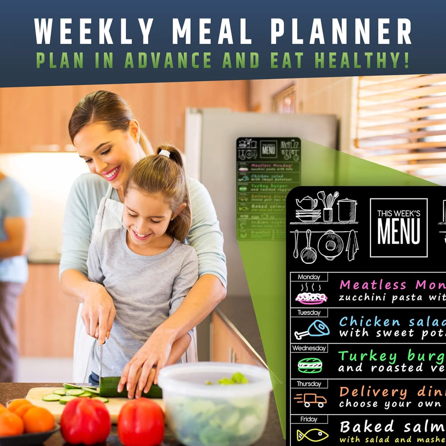 HMMAGNETS Magnetic Menu Board for Fridge, Weekly Planner Dry Erase Board with Markers, 10"x16"
