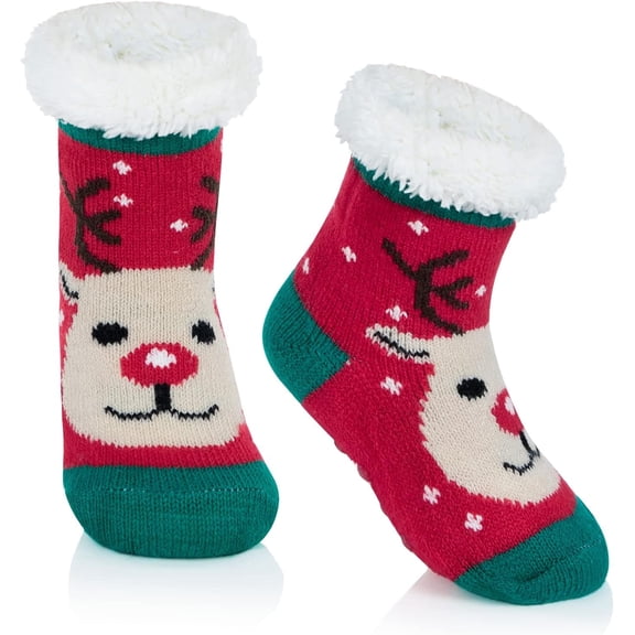 Minzimin Kids Christmas Fuzzy Socks Girls Boys Thermal Thick Socks Soft Fluffy Socks Toddler Cozy Socks