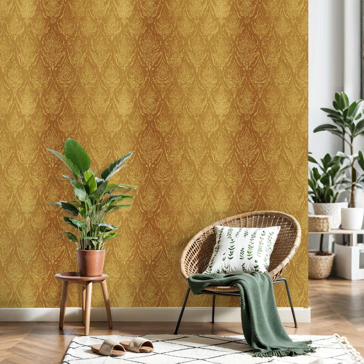 Peel and Stick Wallpaper Thai asian style luxury decoration for printing 17.7in x 118in Contact Paper Removable Self Adhesive Wall Mural Wall Decor for Bedroom Kitchen Cabinets