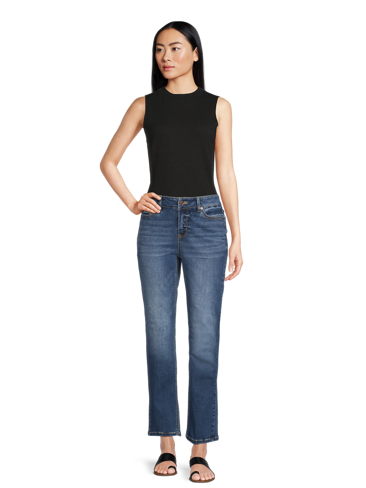 Time and Tru Women’s Mid Rise Straight Jeans, 29" Inseam for Regular, Sizes 2-18