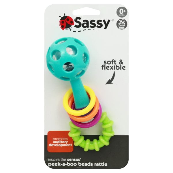 Sassy Peekaboo Beads Rattle Developmental Toy With High Contrast Colors Flexible, Soft Plastic
